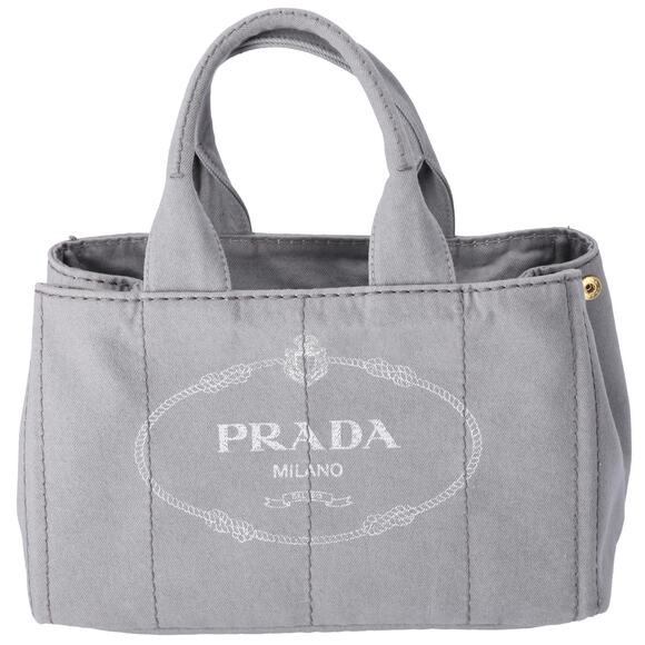 PRADA Canapa Large Tote Bag B1877B Gray Canvas Denim Shoulder Bag